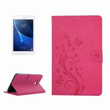 For Galaxy Tab A 7.0 Pressed Flowers Butterfly Pattern Horizontal Flip PU Leather Case with Magnetic Buckle & Holder & Card Slots & Wallet(Magenta)-garmade.com