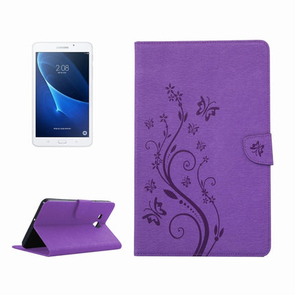 For Galaxy Tab A 7.0 Pressed Flowers Butterfly Pattern Horizontal Flip PU Leather Case with Magnetic Buckle & Holder & Card Slots & Wallet(Purple)-garmade.com