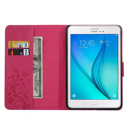 For Galaxy Tab A 8.0 / T350 Pressed Flowers Butterfly Pattern Horizontal Flip PU Leather Case with Magnetic Buckle & Holder & Card Slots & Wallet(Magenta)-garmade.com