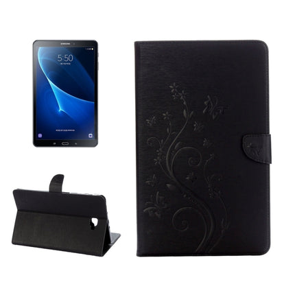 For Galaxy Tab A 10.1 Pressed Flowers Butterfly Pattern Horizontal Flip PU Leather Case with Magnetic Buckle & Holder & Card Slots & Wallet(Black)-garmade.com