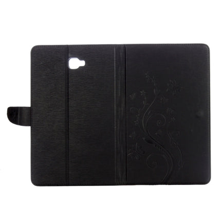 For Galaxy Tab A 10.1 Pressed Flowers Butterfly Pattern Horizontal Flip PU Leather Case with Magnetic Buckle & Holder & Card Slots & Wallet(Black)-garmade.com