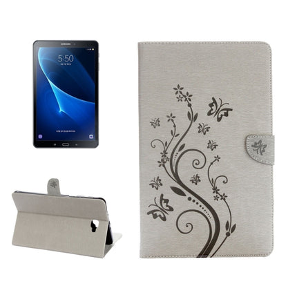 For Galaxy Tab A 10.1 Pressed Flowers Butterfly Pattern Horizontal Flip PU Leather Case with Magnetic Buckle & Holder & Card Slots & Wallet(Grey)-garmade.com