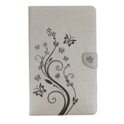 For Galaxy Tab A 10.1 Pressed Flowers Butterfly Pattern Horizontal Flip PU Leather Case with Magnetic Buckle & Holder & Card Slots & Wallet(Grey)-garmade.com