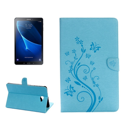 For Galaxy Tab A 10.1 Pressed Flowers Butterfly Pattern Horizontal Flip PU Leather Case with Magnetic Buckle & Holder & Card Slots & Wallet(Blue)-garmade.com