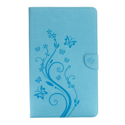 For Galaxy Tab A 10.1 Pressed Flowers Butterfly Pattern Horizontal Flip PU Leather Case with Magnetic Buckle & Holder & Card Slots & Wallet(Blue)-garmade.com