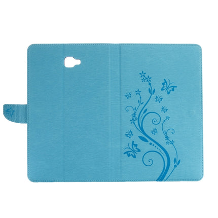 For Galaxy Tab A 10.1 Pressed Flowers Butterfly Pattern Horizontal Flip PU Leather Case with Magnetic Buckle & Holder & Card Slots & Wallet(Blue)-garmade.com