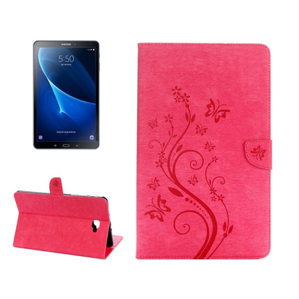 For Galaxy Tab A 10.1 Pressed Flowers Butterfly Pattern Horizontal Flip PU Leather Case with Magnetic Buckle & Holder & Card Slots & Wallet(Magenta)-garmade.com
