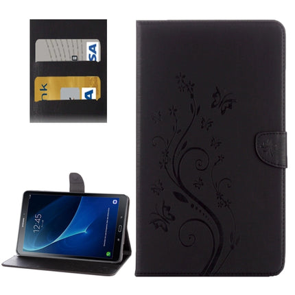 For Galaxy Tab A 10.1 (2016) / P580 Butterflies Love Flowers Embossing Horizontal Flip Leather Case with Holder & Card Slots & Wallet(Black)-garmade.com