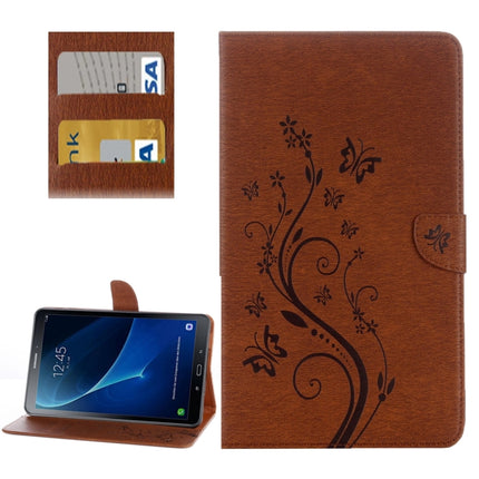 For Galaxy Tab A 10.1 (2016) / P580 Butterflies Love Flowers Embossing Horizontal Flip Leather Case with Holder & Card Slots & Wallet(Brown)-garmade.com