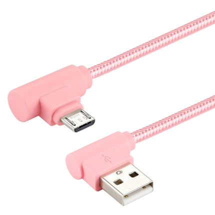 25cm USB to Micro USB Nylon Weave Style Double Elbow Charging Cable, For Samsung / Huawei / Xiaomi / Meizu / LG / HTC and Other Smartphones (Pink)-garmade.com