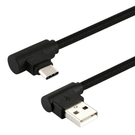 1m USB to USB-C / Type-C Nylon Weave Style Double Elbow Charging Cable(Black)-garmade.com