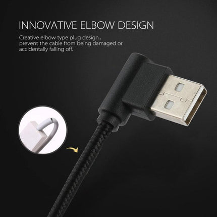 1m USB to USB-C / Type-C Nylon Weave Style Double Elbow Charging Cable(Black)-garmade.com