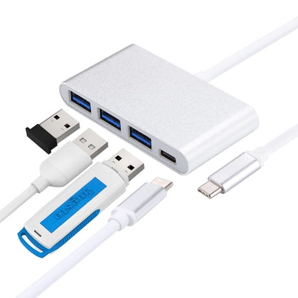 4 in 1 3 x USB 3.0 Ports & USB-C / Type-C Female to USB-C / Type-C Male Hub Splitter Adapter(Silver)-garmade.com