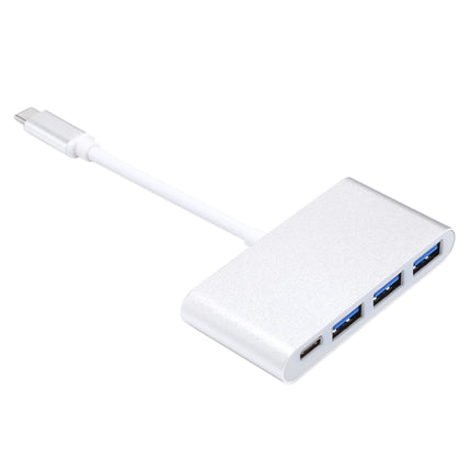 4 in 1 3 x USB 3.0 Ports & USB-C / Type-C Female to USB-C / Type-C Male Hub Splitter Adapter(Silver)-garmade.com