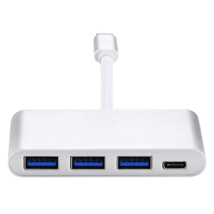 4 in 1 3 x USB 3.0 Ports & USB-C / Type-C Female to USB-C / Type-C Male Hub Splitter Adapter(Silver)-garmade.com