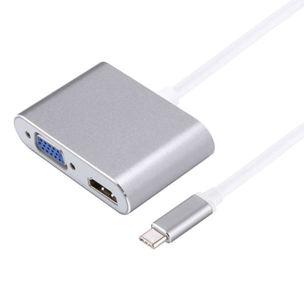 2 in 1 VGA & HDMI Female to USB-C / Type-C Male Hub Splitter Adapter(Grey)-garmade.com