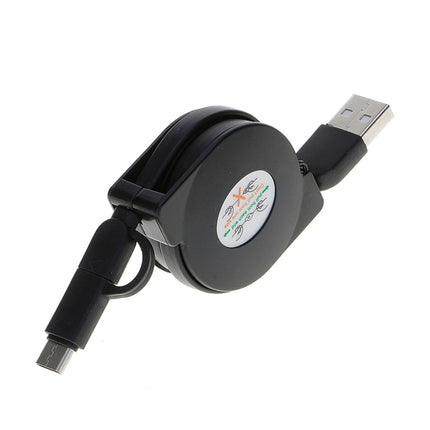 1m 2A Two in One Retractable Micro USB to Type-C Data Sync Charging Cable, For Galaxy, Huawei, Xiaomi, LG, HTC and Other Smart Phones, Rechargeable Devices(Black)-garmade.com