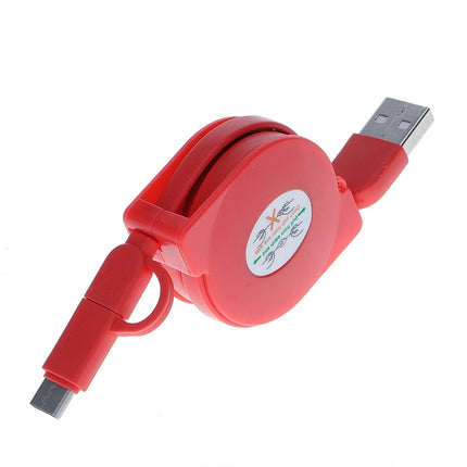1m 2A Two in One Retractable Micro USB to Type-C Data Sync Charging Cable, For Galaxy, Huawei, Xiaomi, LG, HTC and Other Smart Phones, Rechargeable Devices(Red)-garmade.com