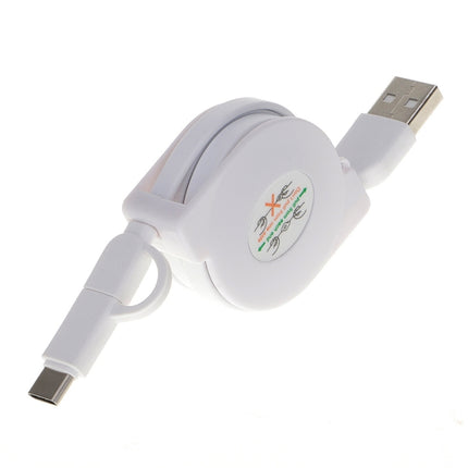 1m 2A Two in One Retractable Micro USB to Type-C Data Sync Charging Cable, For Galaxy, Huawei, Xiaomi, LG, HTC and Other Smart Phones, Rechargeable Devices(White)-garmade.com