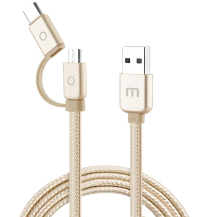Meizu 1m 2 in 1 Noodle Weave Style Metal Head 5V 2.0A USB-C / Type-C + Micro USB to USB 2.0 Data Sync Charging Cable(Gold)-garmade.com