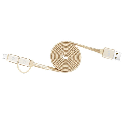 Meizu 1m 2 in 1 Noodle Weave Style Metal Head 5V 2.0A USB-C / Type-C + Micro USB to USB 2.0 Data Sync Charging Cable(Gold)-garmade.com