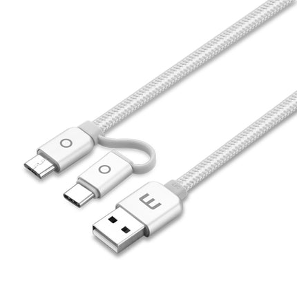 Meizu 1m 2 in 1 Noodle Weave Style Metal Head 5V 2.0A USB-C / Type-C + Micro USB to USB 2.0 Data Sync Charging Cable(Silver)-garmade.com