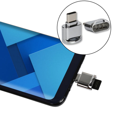 TF Card to USB-C / Type-C Male Aluminum Alloy OTG Adapter with Keychain(Grey)-garmade.com