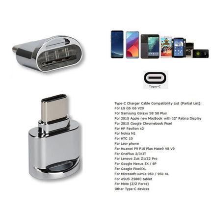TF Card to USB-C / Type-C Male Aluminum Alloy OTG Adapter with Keychain(Grey)-garmade.com