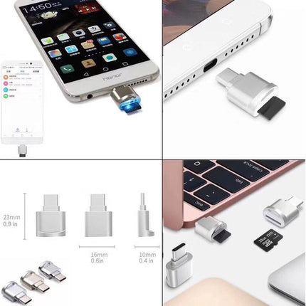 TF Card to USB-C / Type-C Male Aluminum Alloy OTG Adapter with Keychain(Grey)-garmade.com