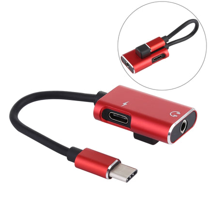 J-053 3A Type-C to Type-C 3.5mm Jack Charge Audio Adapter Cable(Red)-garmade.com