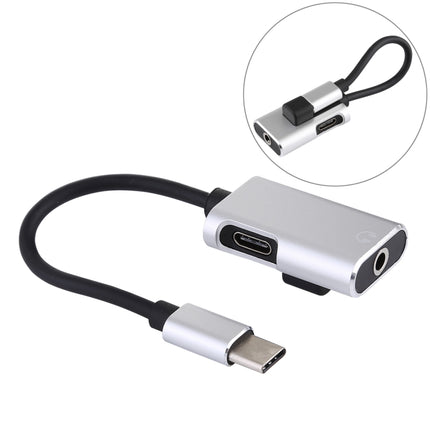 J-053 3A Type-C to Type-C 3.5mm Jack Charge Audio Adapter Cable(Silver)-garmade.com