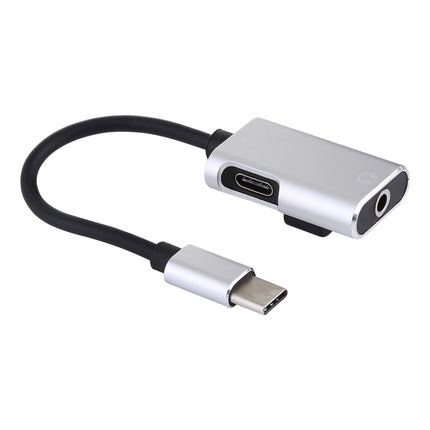 J-053 3A Type-C to Type-C 3.5mm Jack Charge Audio Adapter Cable(Silver)-garmade.com