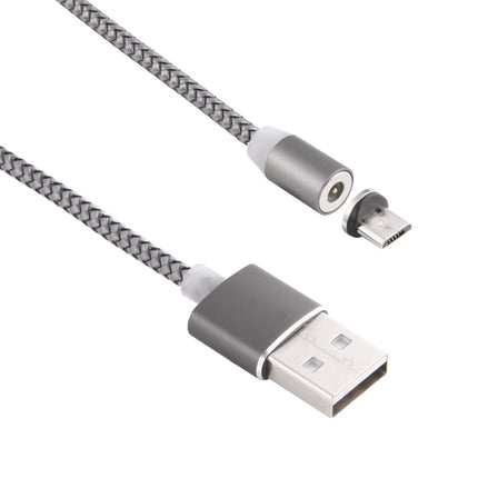 360 Degree Rotation 1m Weave Style Micro USB to USB 2.0 Strong Magnetic Charger Cable with LED Indicator(Grey)-garmade.com