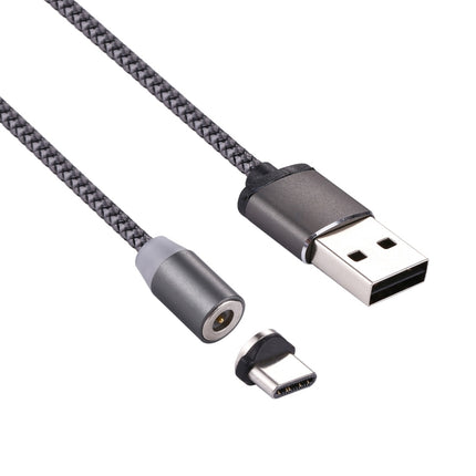 360 Degree Rotation 1m Weave Style USB-C / Type-C to USB 2.0 Strong Magnetic Charger Cable with LED Indicator(Grey)-garmade.com