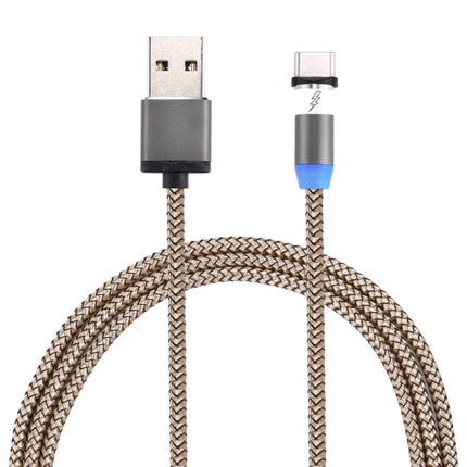 360 Degree Rotation 1m Weave Style USB-C / Type-C to USB 2.0 Strong Magnetic Charger Cable with LED Indicator(Gold)-garmade.com