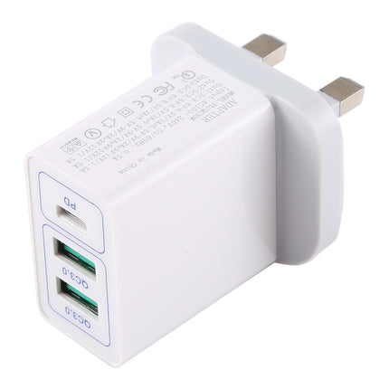 3A Max Output USB-PD + Dual QC3.0 USB Ports Travel Fast Charger, UK Plug-garmade.com