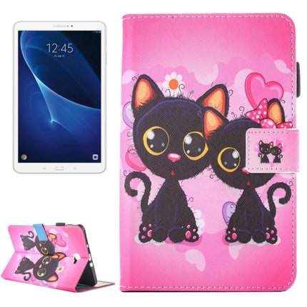For Galaxy Tab A 10.1 (2016) / T580 Lovely Cartoon Cat Couple Pattern Horizontal Flip Leather Case with Holder & Card Slots & Pen Slot-garmade.com