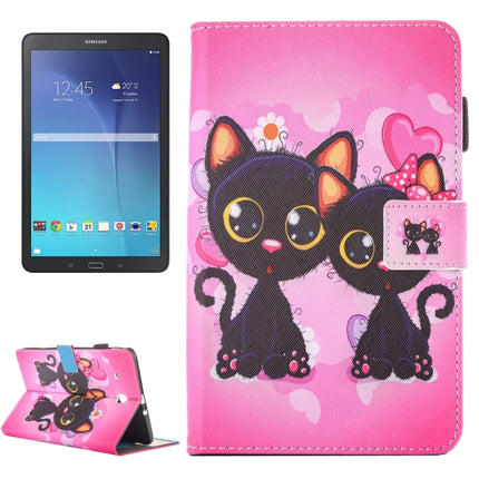 For Galaxy Tab E 9.6 / T560 Lovely Cartoon Cat Couple Pattern Horizontal Flip Leather Case with Holder & Card Slots & Pen Slot-garmade.com