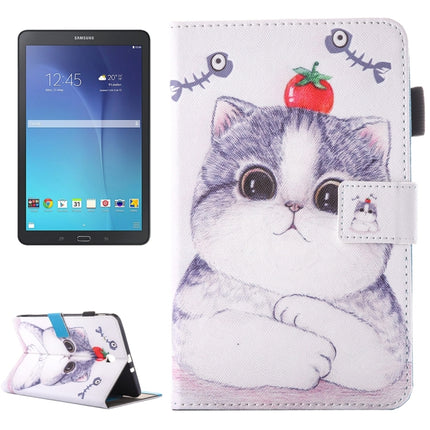 For Galaxy Tab E 9.6 / T560 Lovely Cartoon Tomato Cat Pattern Horizontal Flip Leather Case with Holder & Card Slots & Pen Slot-garmade.com