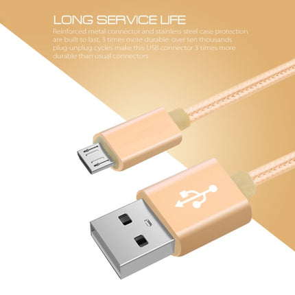 2m 3A Woven Style Metal Head Micro USB to USB Data / Charger Cable(Gold)-garmade.com