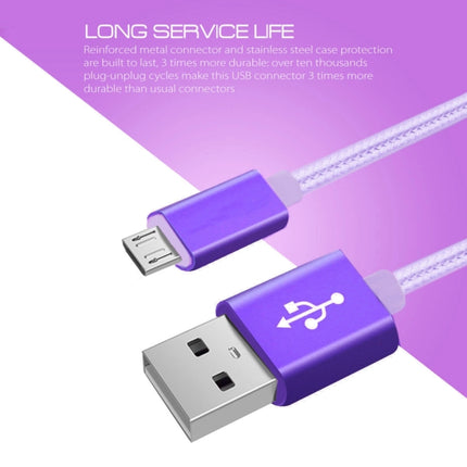 2m 3A Woven Style Metal Head Micro USB to USB Data / Charger Cable(Purple)-garmade.com