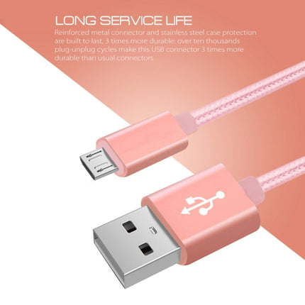 2m 3A Woven Style Metal Head Micro USB to USB Data / Charger Cable(Rose Gold)-garmade.com