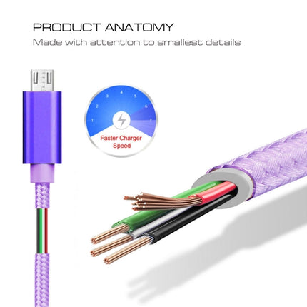 3A Woven Style Metal Head Micro USB to USB Data / Charger Cable, Cable Length: 3m(Purple)-garmade.com