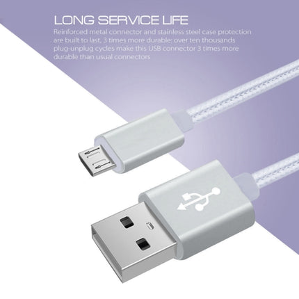 3A Woven Style Metal Head Micro USB to USB Data / Charger Cable, Cable Length: 3m(Silver)-garmade.com