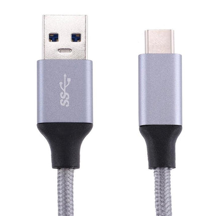 1m Wires Woven Metal Head USB-C / Type-C 3.1 to USB 3.0 Data / Charger Cable(Grey)-garmade.com