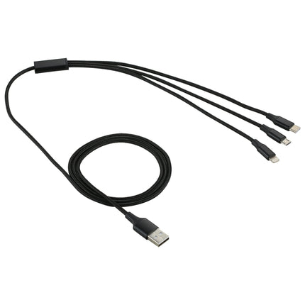 2A 1.2m 3 in 1 USB to 8 Pin & USB-C / Type-C & Micro USB Nylon Weave Charging Cable(Black)-garmade.com