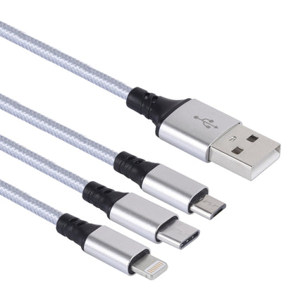 2A 1.2m 3 in 1 USB to 8 Pin & USB-C / Type-C & Micro USB Nylon Weave Charging Cable-garmade.com