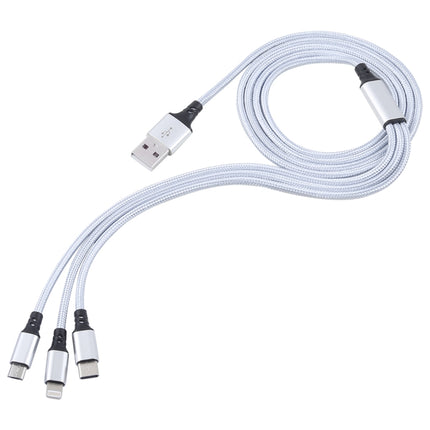 2A 1.2m 3 in 1 USB to 8 Pin & USB-C / Type-C & Micro USB Nylon Weave Charging Cable-garmade.com