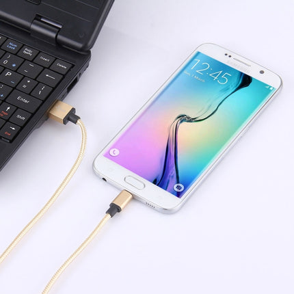 1m Woven Style Metal Head 58 Cores Micro USB to USB 2.0 Data / Charger Cable, For Samsung / Huawei / Xiaomi / Meizu / LG / HTC and Other Smartphones (Light Yellow Gold)-garmade.com