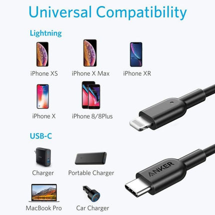 ANKER PowerLine II USB-C / Type-C to 8 Pin MFI Certificated Data Cable, Length: 0.9m(Black)-garmade.com